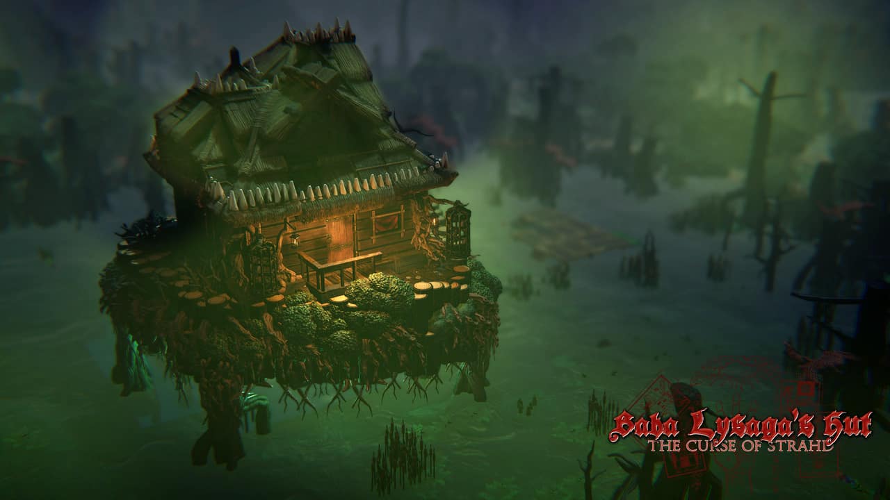 Baba Lysaga's hut looming over the dark swamp on long root-like supports