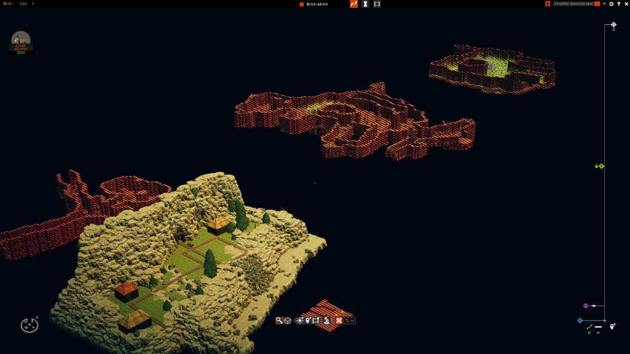 Complete board overview with the mine entrance and separated underground scenes showing hide-volume outlines
