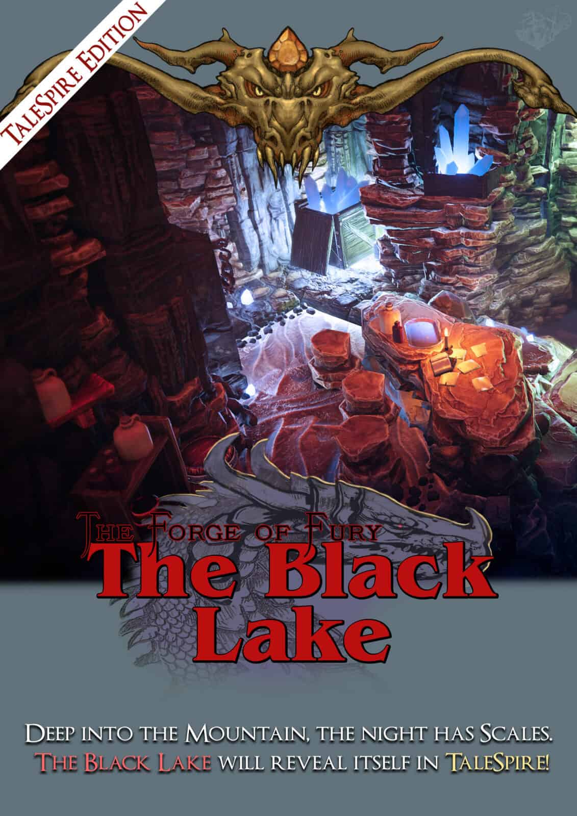 The Black Lake back cover featuring a crystal-lit stone negotiation chamber