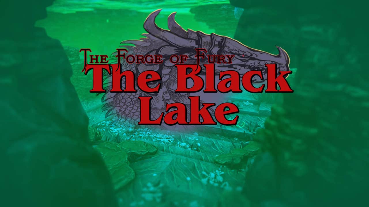 The Black Lake title artwork over the green-lit underwater cavern
