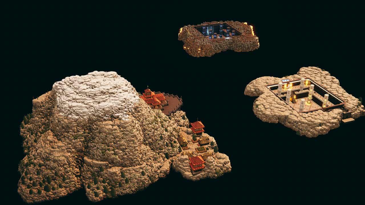 Complete board overview with Mount Edrisand and the separate Holy and Corrupt Sanctum scenes