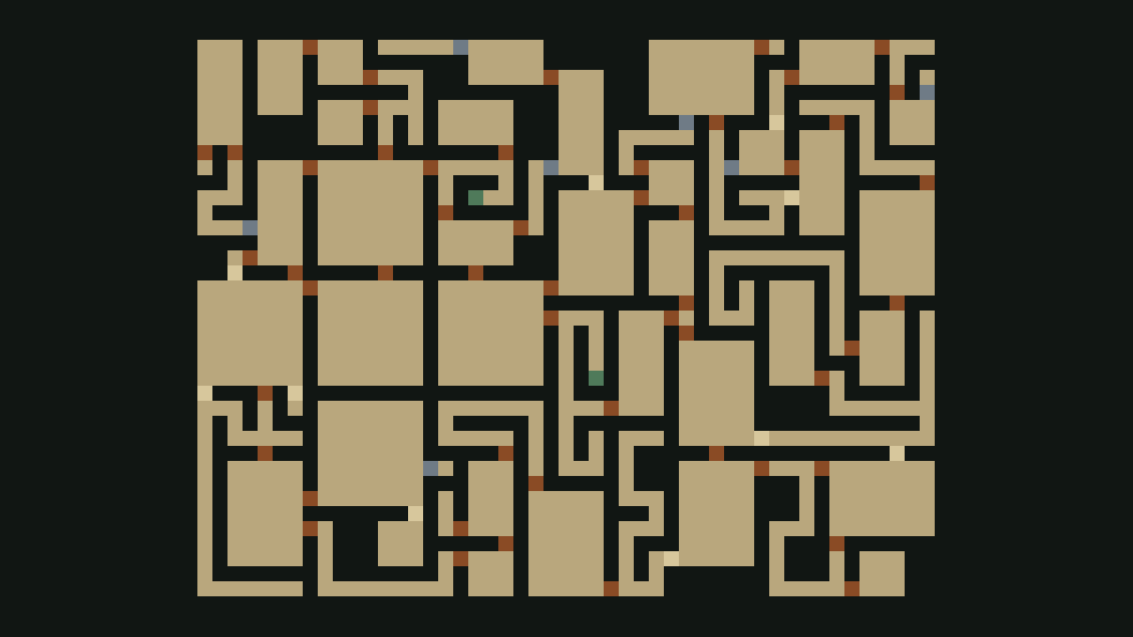 Top-down dungeon map of rooms, corridors and doors generated by the Dungeon to TaleSpire Slab tool