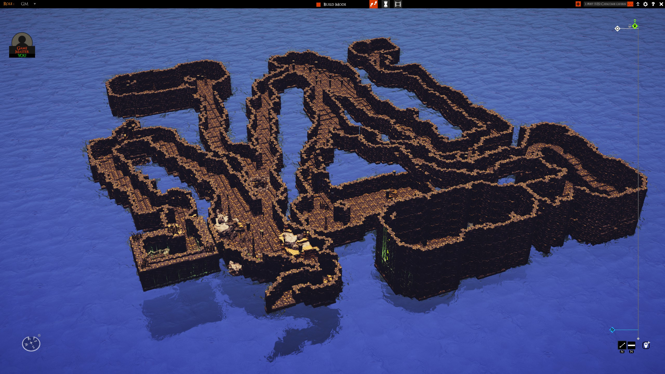 Overview of the winding cavern tunnels and chambers in build mode