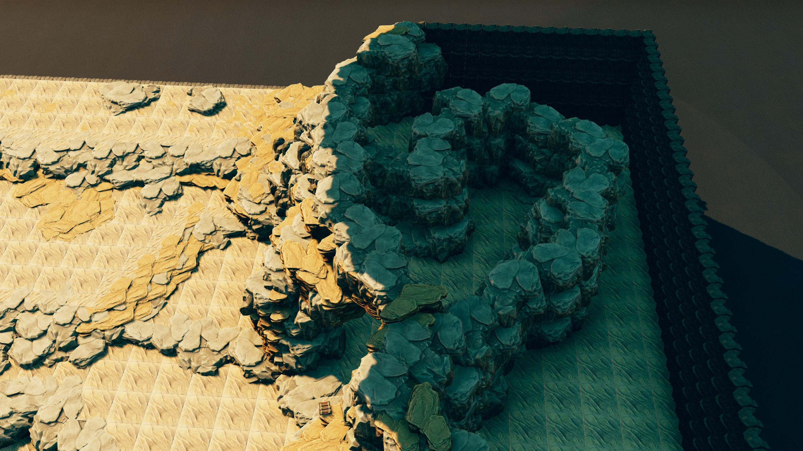 The shadowed hidden cave tucked into the rocky ridge