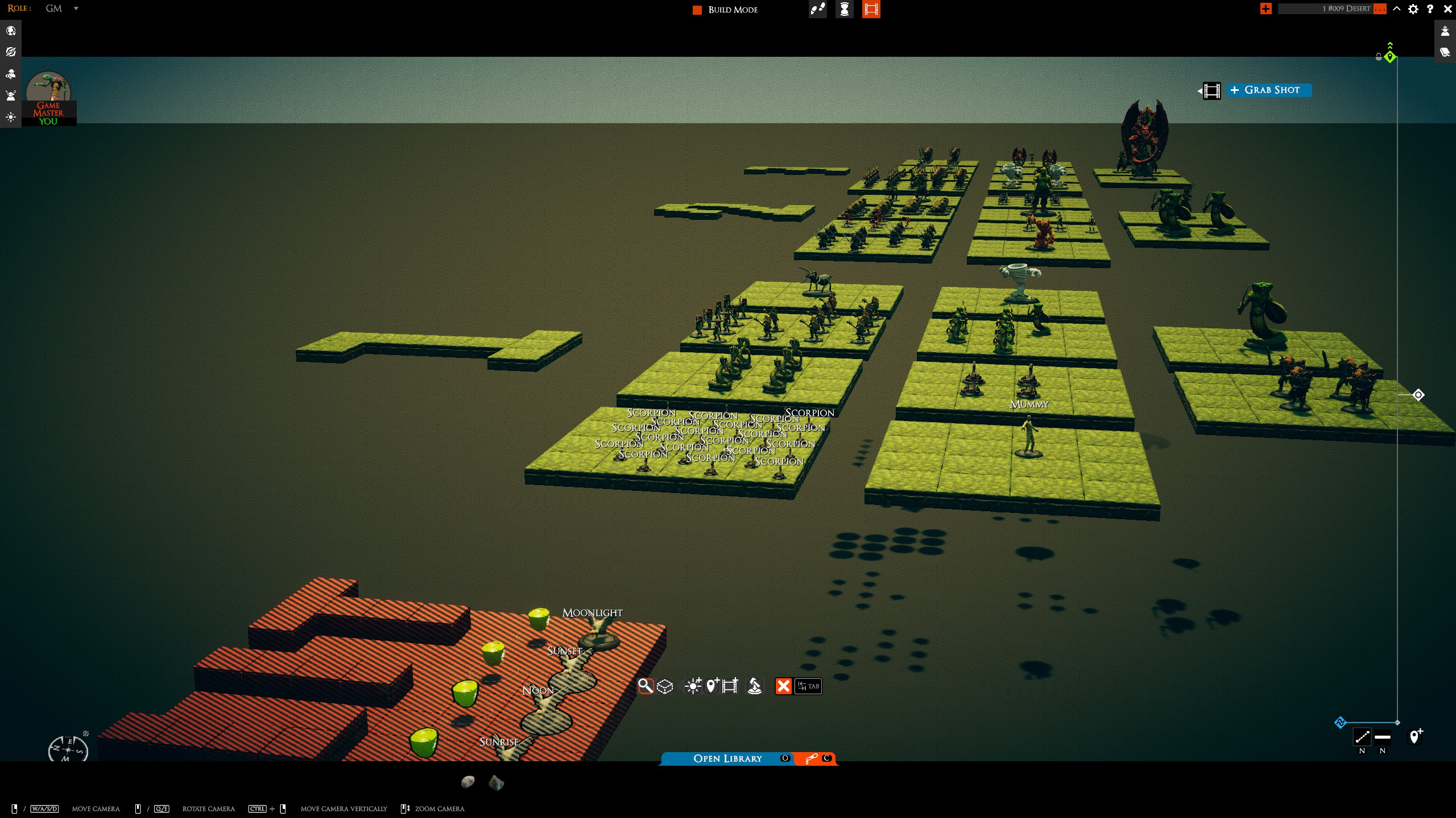 Game-ready creature tokens arranged on staging tiles beside the board