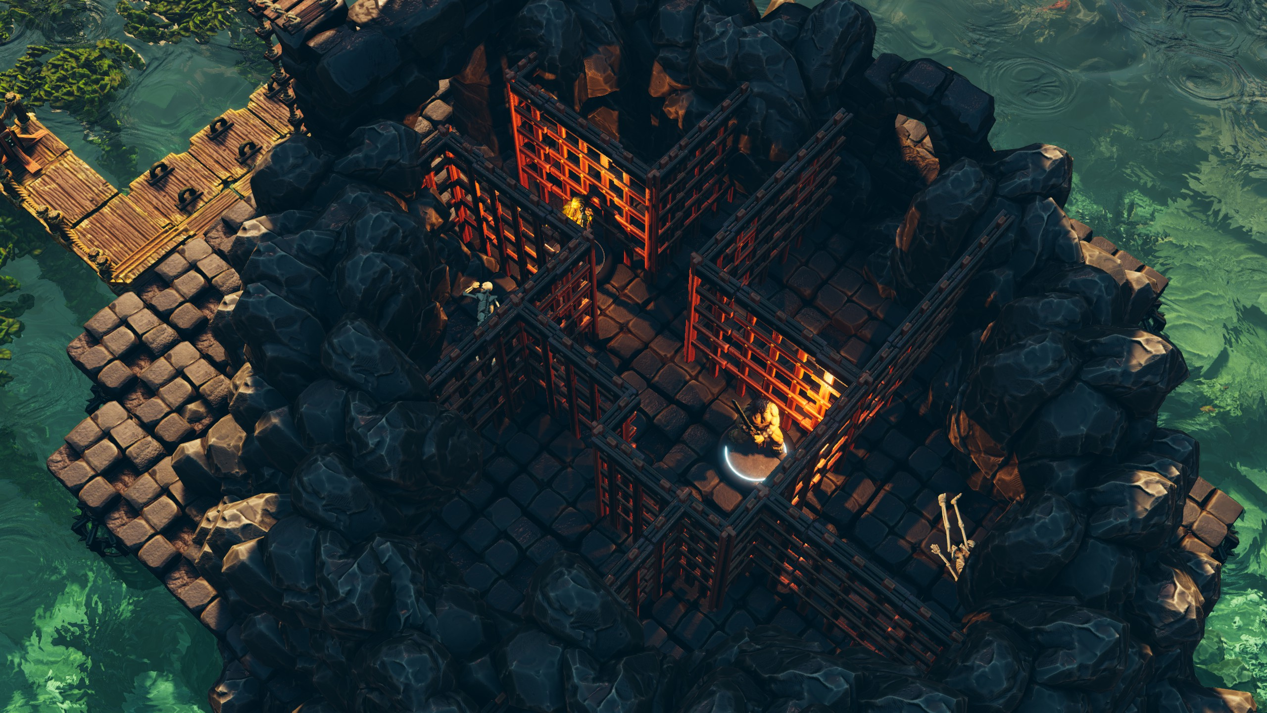 Looking down into the barred cells of the rocky sailor's prison