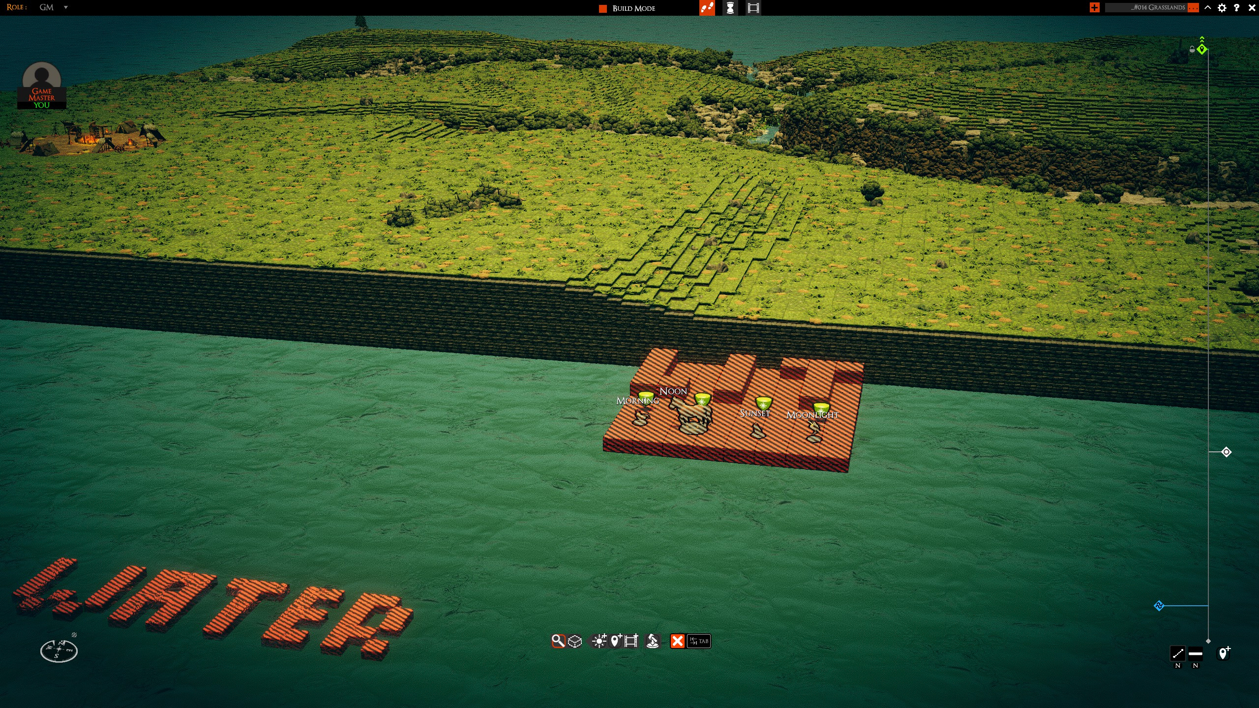 Game-ready tokens and the water level indicator beside the board