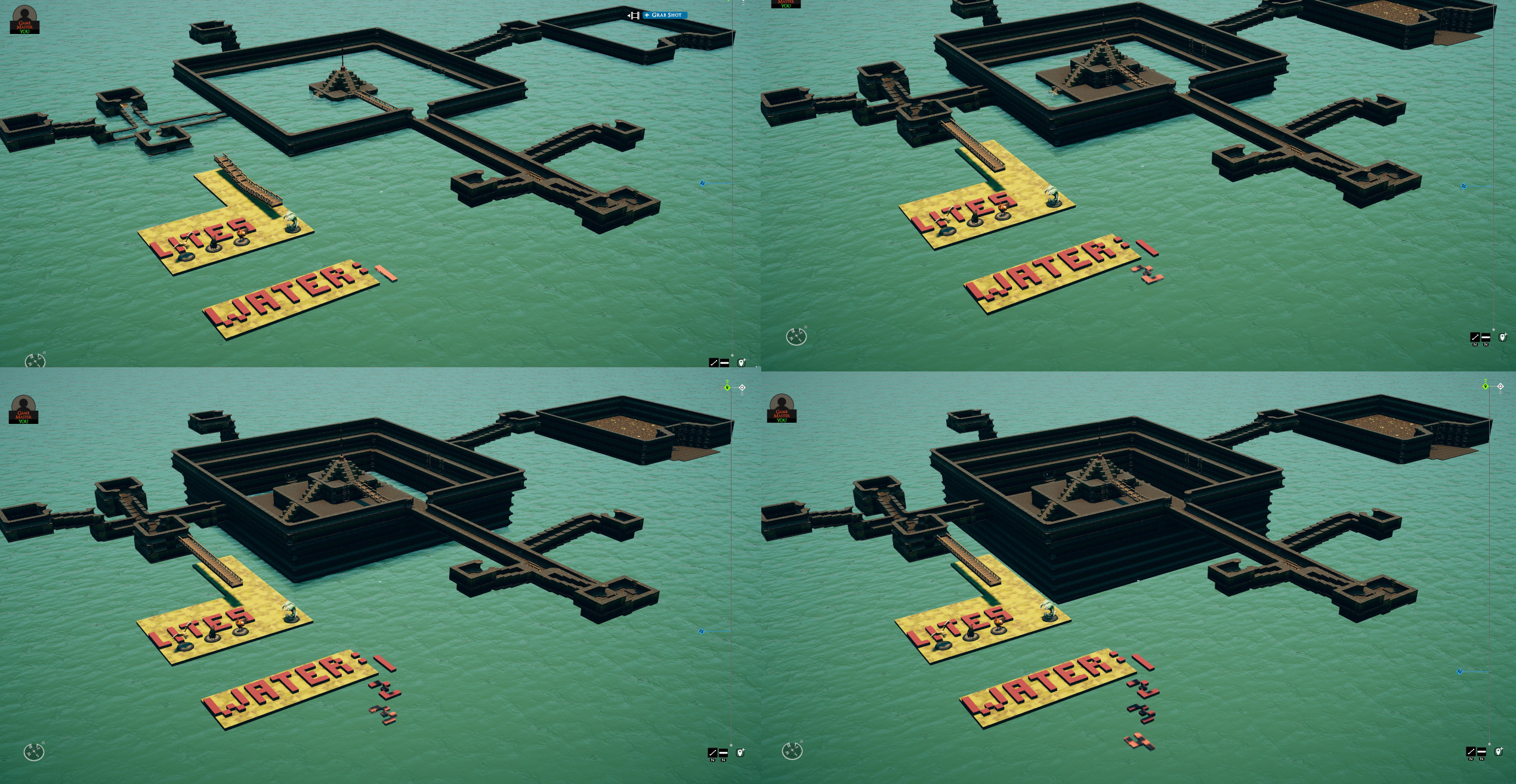 Four views of the sewer showing progressively lower water levels