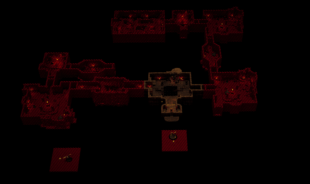 Hide volumes highlighted in red across the dungeon rooms