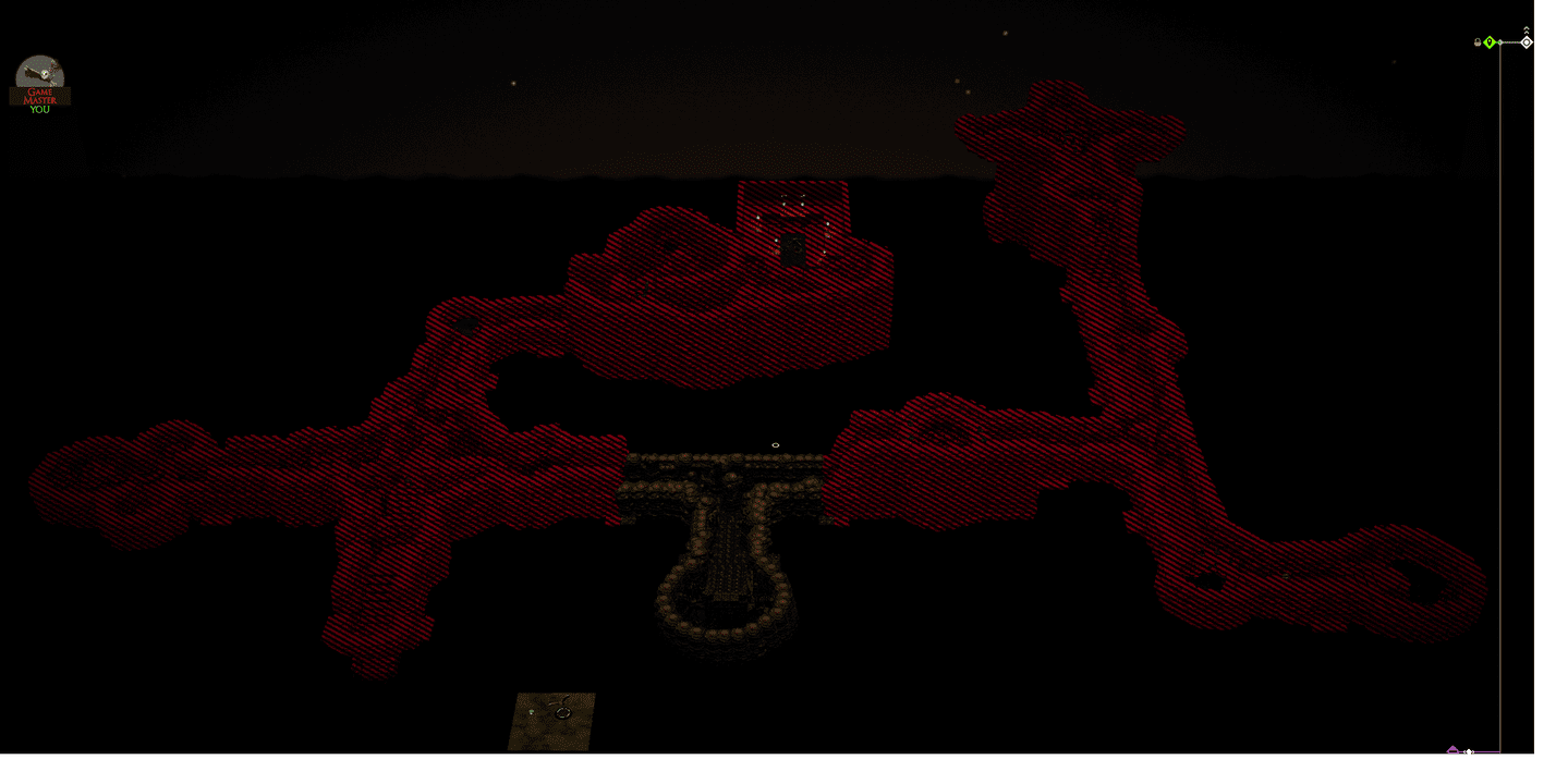 Hide volumes highlighted in red along the cave passages