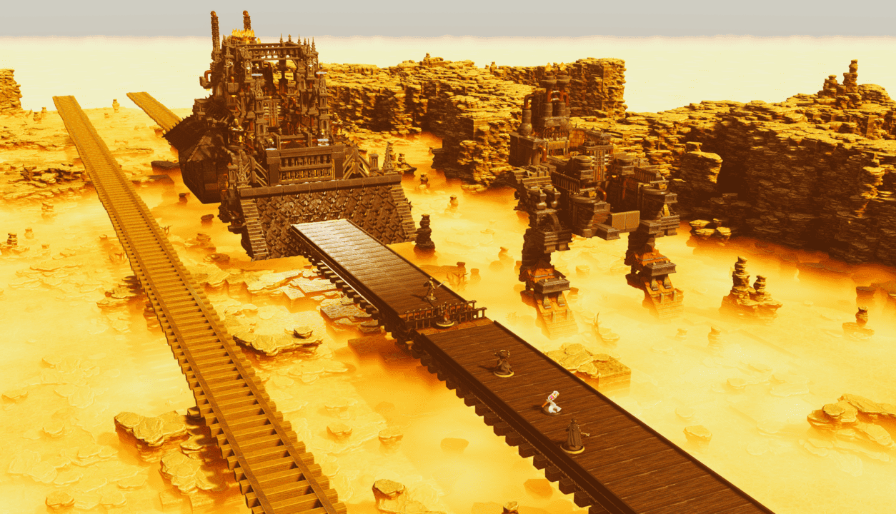 A towering Titan Bulldozer bearing down on the flatbed car