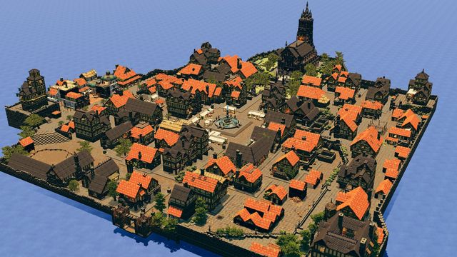 Overview of the whole walled city with its cathedral, squares and streets