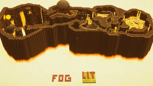 Overview of the chasm interior with fog and lighting markers