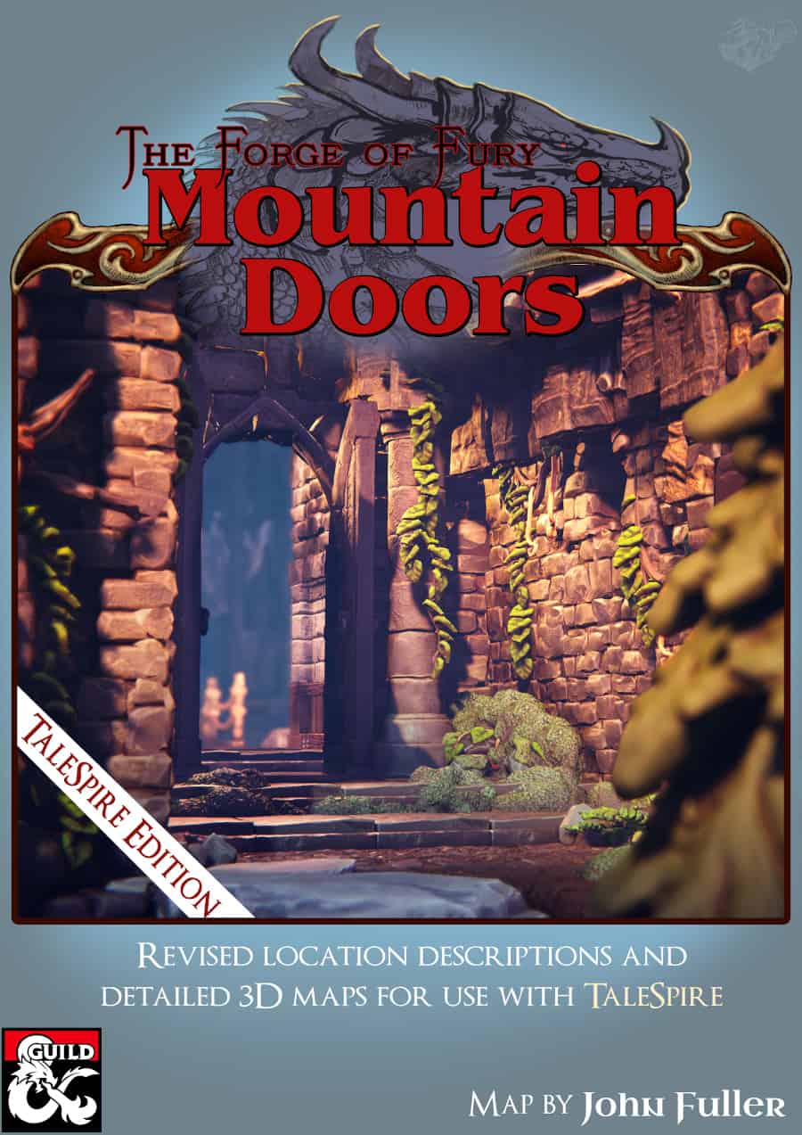 The Mountain Door cover featuring a torchlit stone doorway into the dwarven stronghold