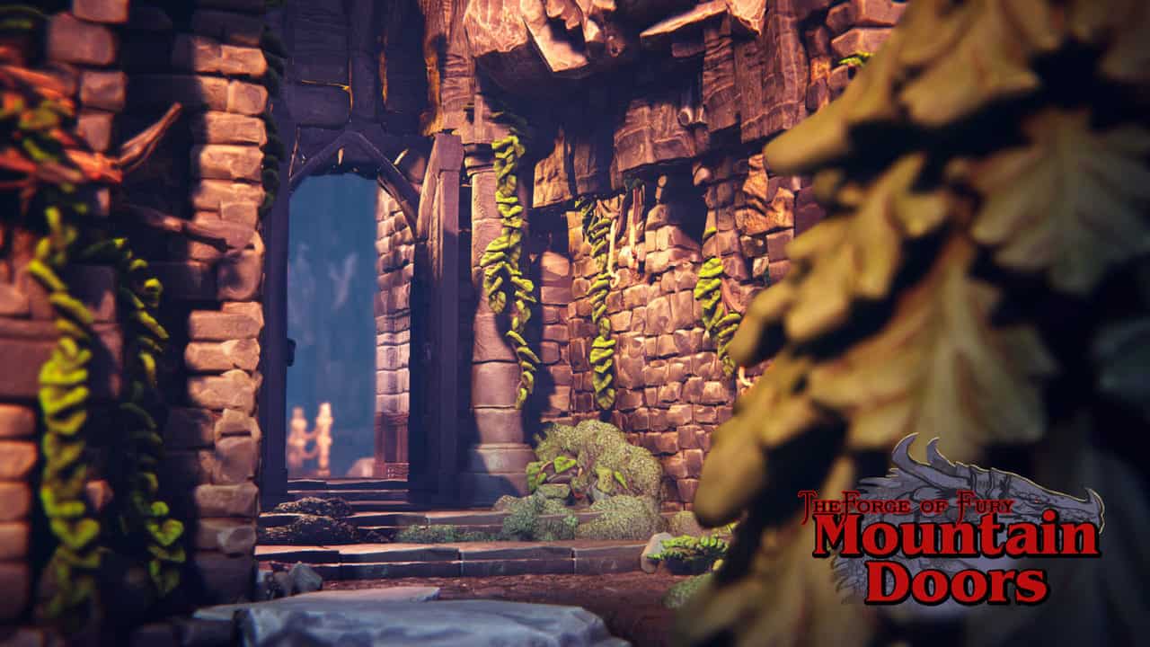 Open stone doorway with mossy walls and steps leading into the stronghold