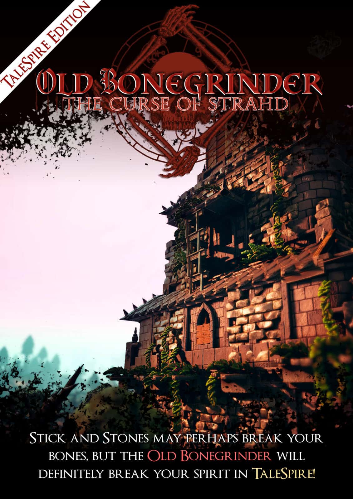 Old Bonegrinder back cover showing a close view of the ivy-covered stone windmill